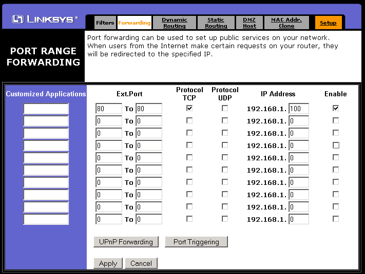 how to portforward on a linksys router